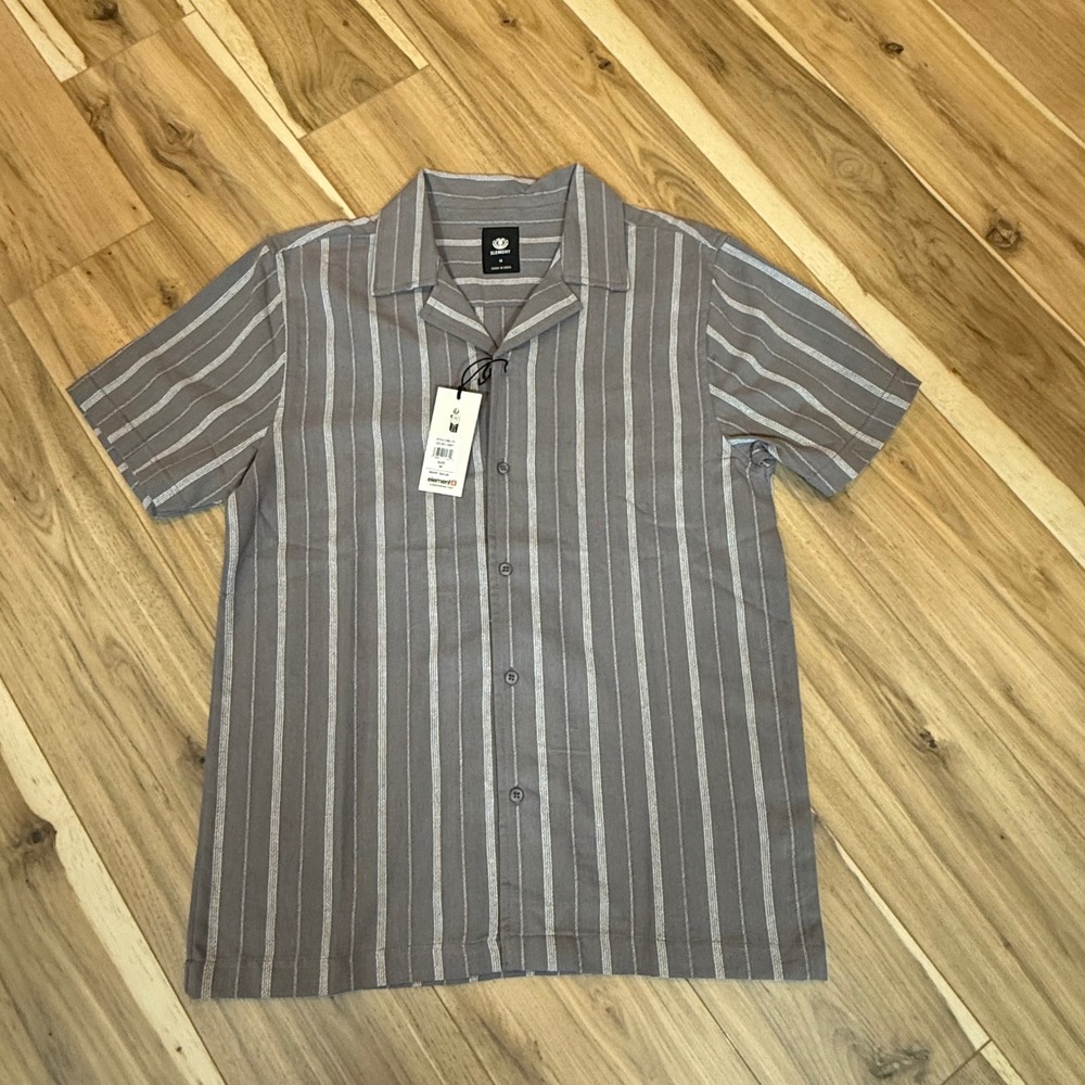 Element Mens Grey White Striped Short Sleeve Camp Collar Button Up Shirt MEL717